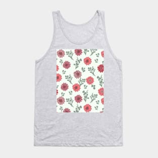 Dusty Pink Flowers on Palest Green Vertical Tank Top